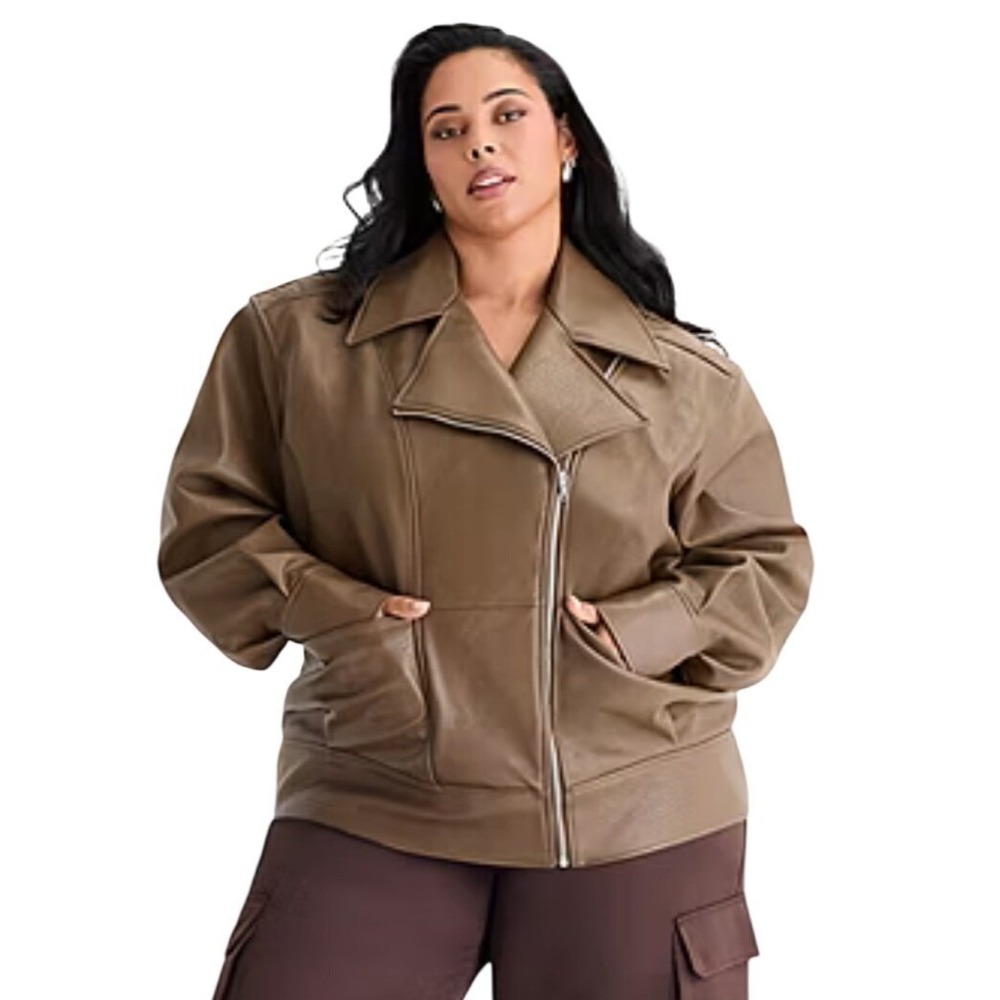 $240 Ashley Graham 3X Faux Leather Moto Jacket Moto Edgy Grunge Indie Sleaze